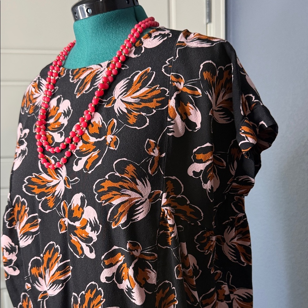 Madewell Black Floral Blouse Women’s M Drapey Viscose Top Short‎ Sleeve - Picture 4 of 12